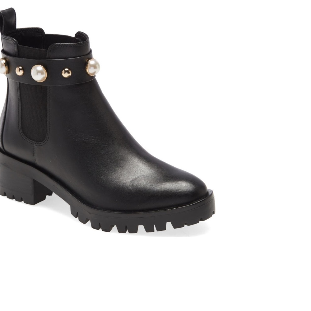 Karl Lagerfeld Paris Black Leather Pola Studded Chelsea Bootie. Size 6 Medium